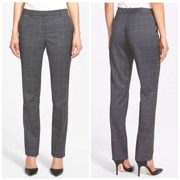 Hugo Boss Pants - Hugo Boss Totana Check Stretch Virgin Wool Trousers Work Career Size 10